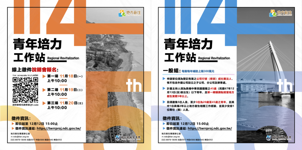 計畫徵件｜國家發展委員會114年度補助「地方創生青年培力工作站」開跑囉圖片