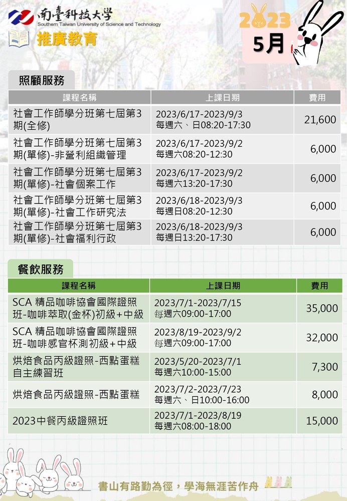 【推廣教育中心】轉知 國立南臺科大 5月推廣教育課程 報名中!!!圖片
