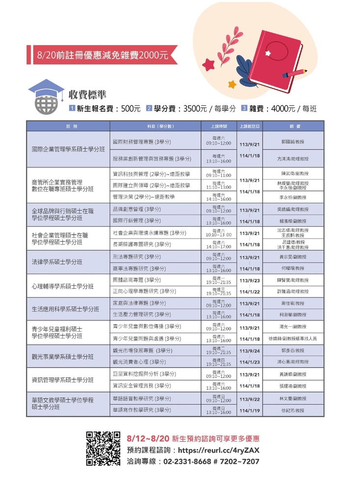 【推廣教育中心】轉知  中國文化大學推廣教育部 碩士學分班 招生中!!圖片