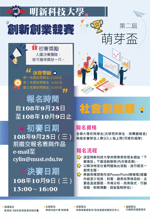 【產推處】轉知  明新科技大學辦理「2019萌芽盃創新創業競賽」活動，敬請本校同學組隊參加!圖片