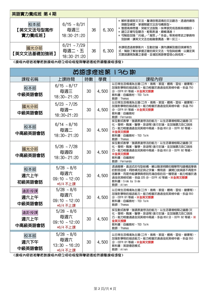 【推廣教育中心】轉知 國立中山大學推廣教育組外國語文教學中心 語文研習暑期班招生簡章圖片