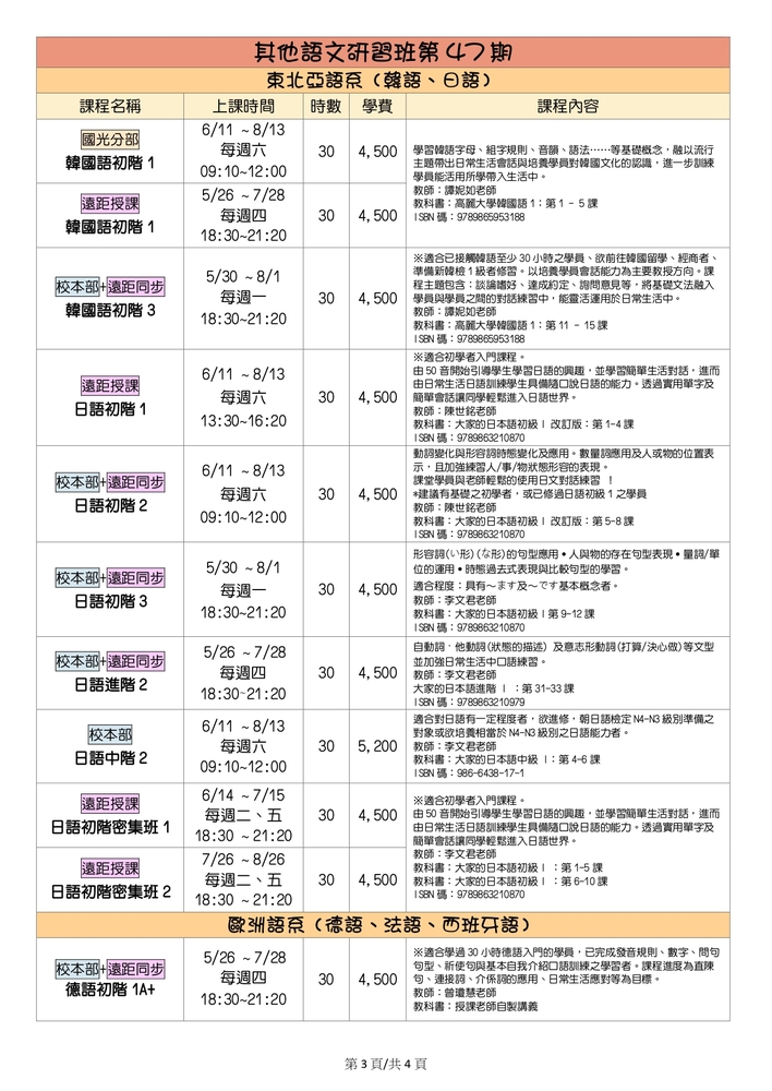 【推廣教育中心】轉知 國立中山大學推廣教育組外國語文教學中心 語文研習暑期班招生簡章圖片