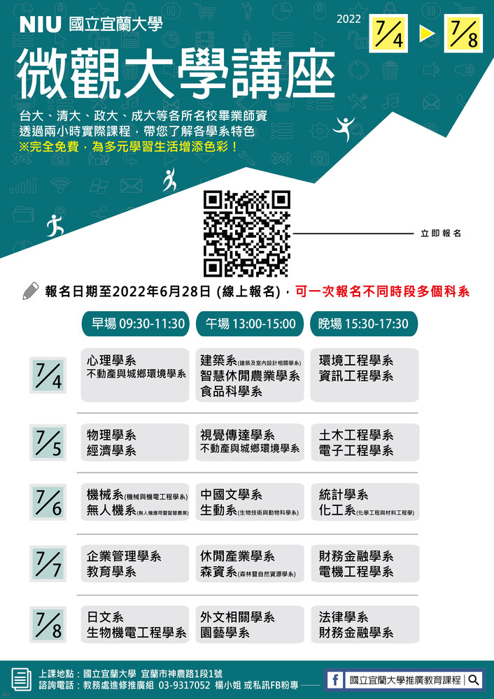 【推廣教育中心】轉知 國立宜蘭大學 微觀大學講座 報名中!!!圖片