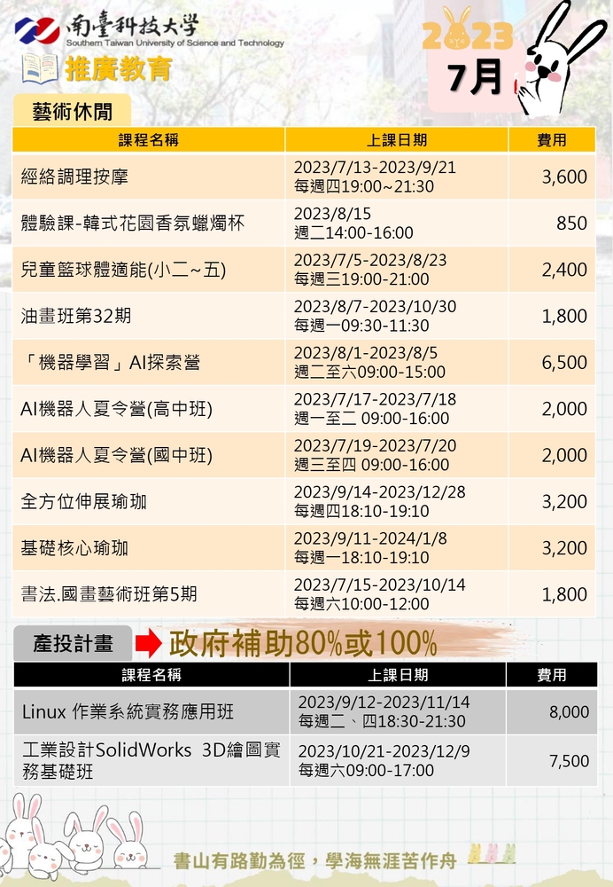 【推廣教育中心】轉知 南臺科技大學 「7月推廣教育課程」 報名中圖片