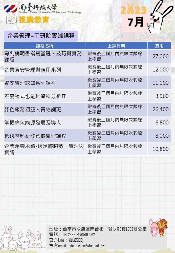 【推廣教育中心】轉知 南臺科技大學 「7月推廣教育課程」 報名中圖片